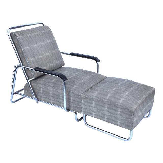 Set of Large Bauhaus Reclining Easy Chair and Ottoman, 1940s For Sale