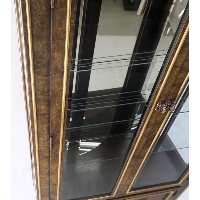 Pair Mastercraft Dome Shape Burl Wood Curio Display Cabinets w Shelves Lights For Sale - Image 18 of 18