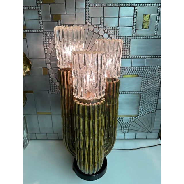 Antique Gold Leaf Plaster Cactus Lamp For Sale - Image 10 of 12