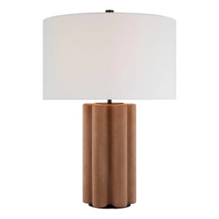 Kelly Wearstler by Visual Comfort Signature Vellig Medium Table Lamp in Terracotta Stained Concrete with Linen Shade For Sale