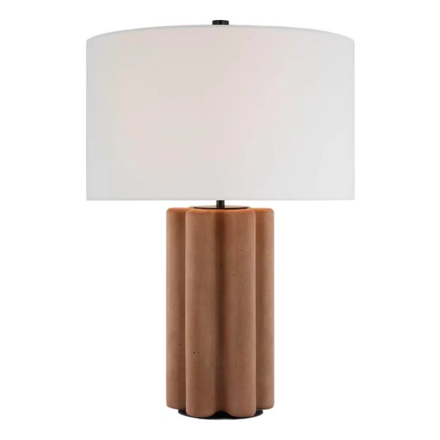 Kelly Wearstler by Visual Comfort Signature Vellig Medium Table Lamp in Terracotta Stained Concrete with Linen Shade For Sale
