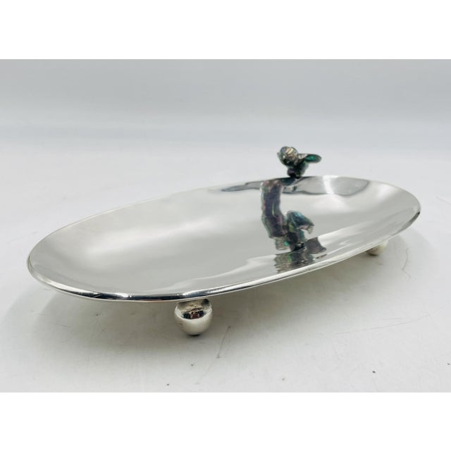 1960s Vintage Footed Tray With Abalone Bird by Los Castillo, Mexican Modernism For Sale - Image 5 of 18