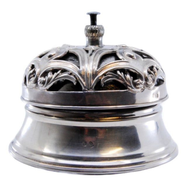 Cut and Embossed Silver Bell with Floral Motifs and Mechanism For Sale