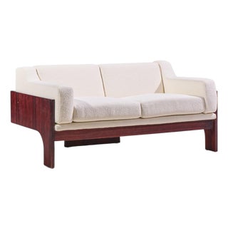 Claudio Salocchi for Sormani Mid Century Rosewood and Bouclé Settee Sofa For Sale