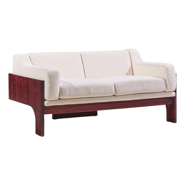 Claudio Salocchi for Sormani Mid Century Rosewood and Bouclé Settee Sofa For Sale