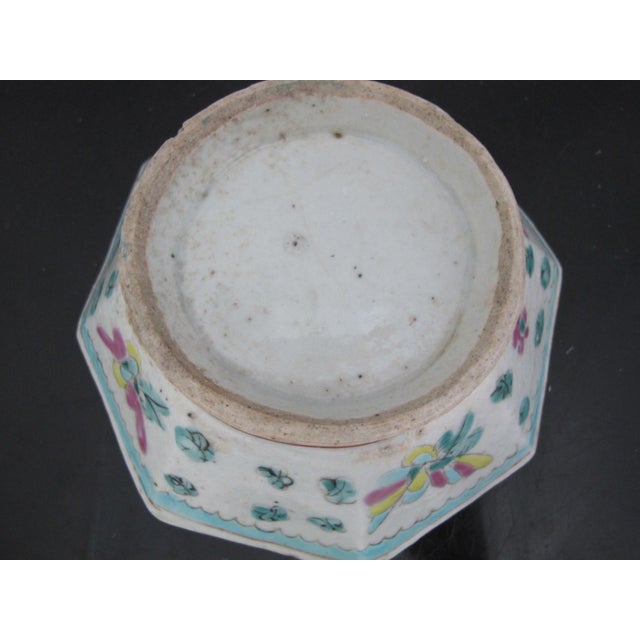 Ceramic Chinese Nyonya Ware Turquoise Center Octagonal Famille Butterfly Pottery Bowl For Sale - Image 7 of 7