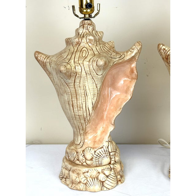 Vintage Ceramic Conch Shell Table Lamps C1986- A Pair For Sale - Image 9 of 18