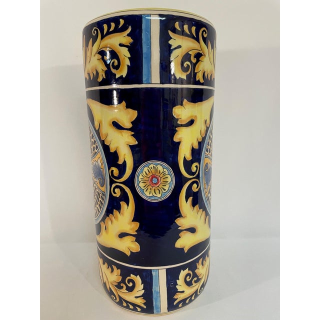 Ink Blue Vintage Mid 20th Century Italian Majolica Ceramic Umbrella Stick Stand For Sale - Image 8 of 14