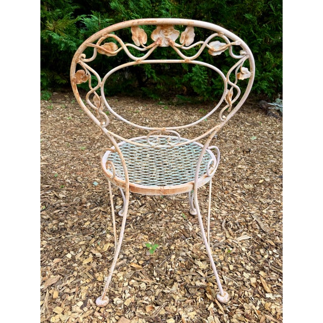 Russell Woodard Vintage Woodard Chantilly Rose Wrought Iron Patio Table & Chairs - 3 Pieces For Sale - Image 4 of 12