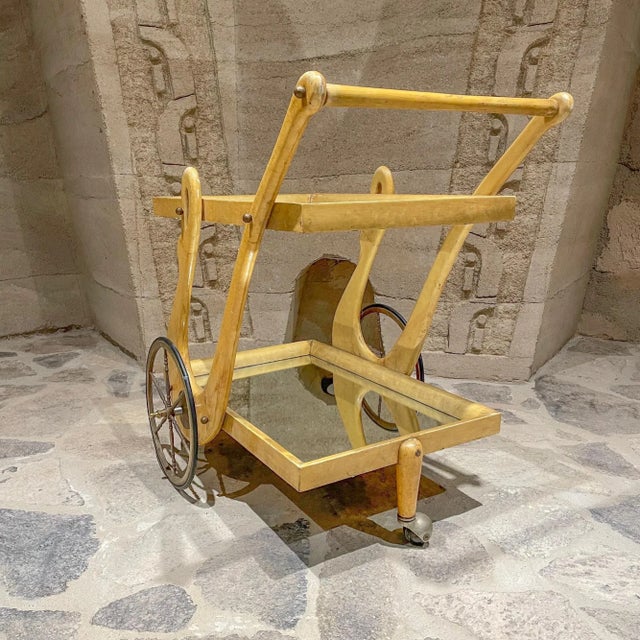 1950s Aldo Tura Italian Goatskin and Brass Swan Service Cart For Sale - Image 12 of 13