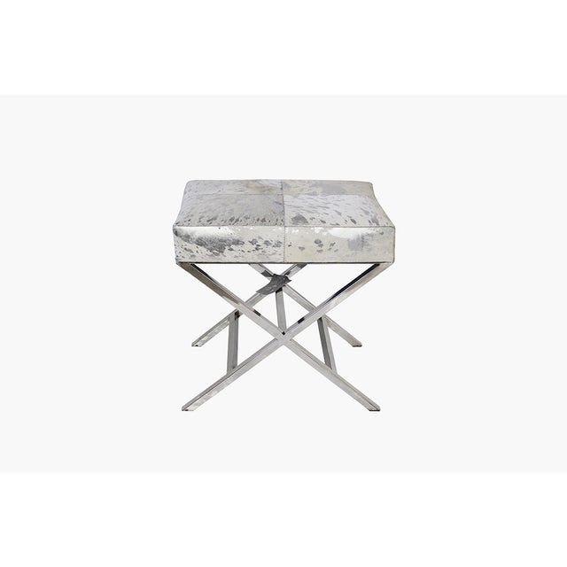 Pasargad Home Forest Steel and Cowhide Bench For Sale In New York - Image 6 of 9
