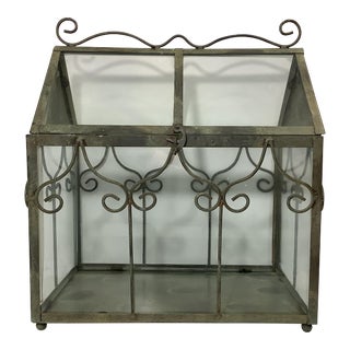 Vintage Art Nouveau Glass Garden Atrium With Verdigris Metal For Sale