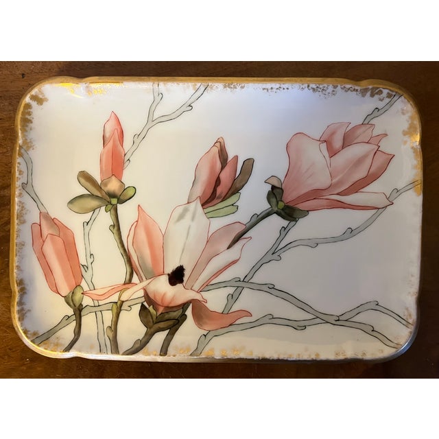 Antique 19th century Aesthetic Movement CFH GDM French Limoges porcelain rectangular small tray or platter decorated with...