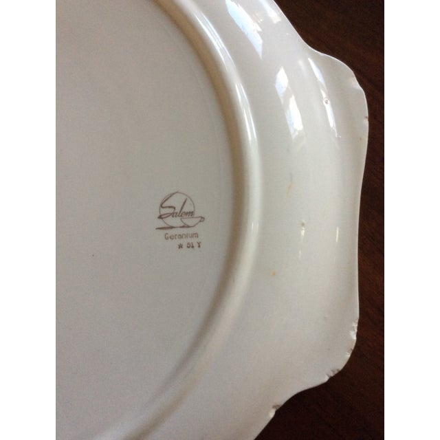 Mid century cake plate in a geranium pattern. Made by Salem. 12.5”x 12”. Handles make dementions different