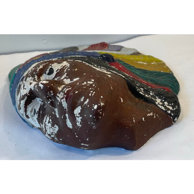 Vintage Chalk Ware Native American Wall Mounted Bust For Sale - Image 4 of 10