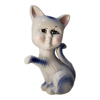 Asian Folk Art Ceramic Cat Statue For Sale