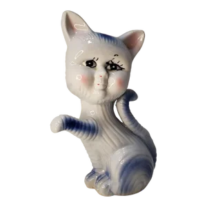 Asian Folk Art Ceramic Cat Statue