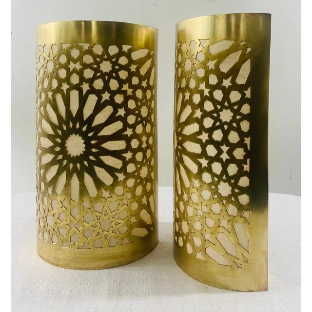 Boho Chic Moroccan Style Brass Wall Sconce or Lantern, a Pair For Sale - Image 4 of 12