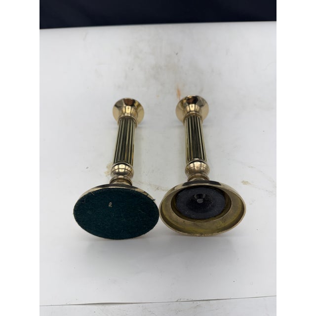 Neoclassical Pair of Brass Candlesticks For Sale - Image 3 of 5