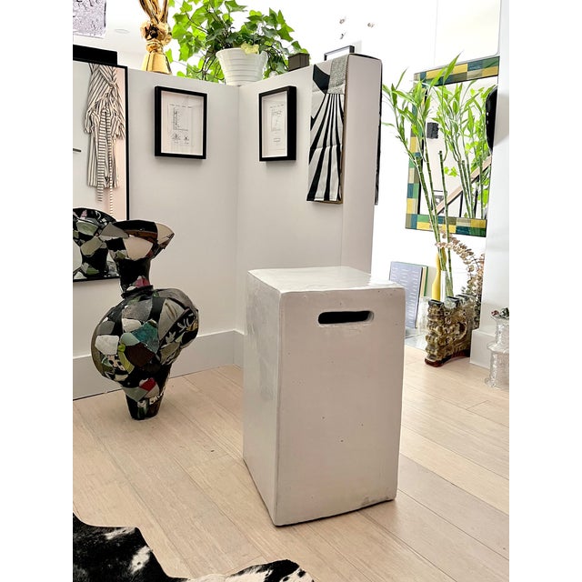 Contemporary Circa 2016 Paola Navone for Gervasoni Contemporary Italian Glazed White Glass-Fiber Reinforced Concrete Side Table or Pouf For Sale - Image 3 of 11