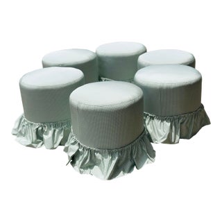 Set of Six Custom Upholstered Scalamandre Silk Stools For Sale