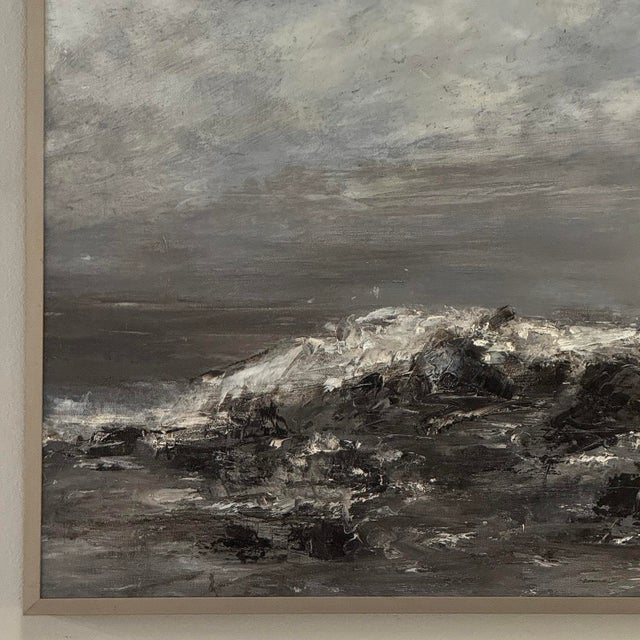 Mid Century Oil on Canvas by Francine Kerckx (1921-?) 'Stormy Seascape With Rocky Coast' For Sale - Image 10 of 17