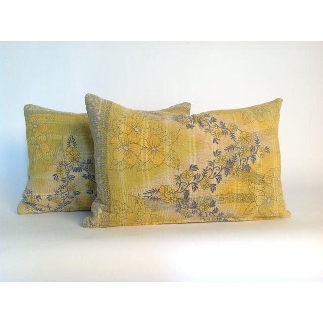 Vintage Yellow Kantha Quilt Pillows A Pair Chairish