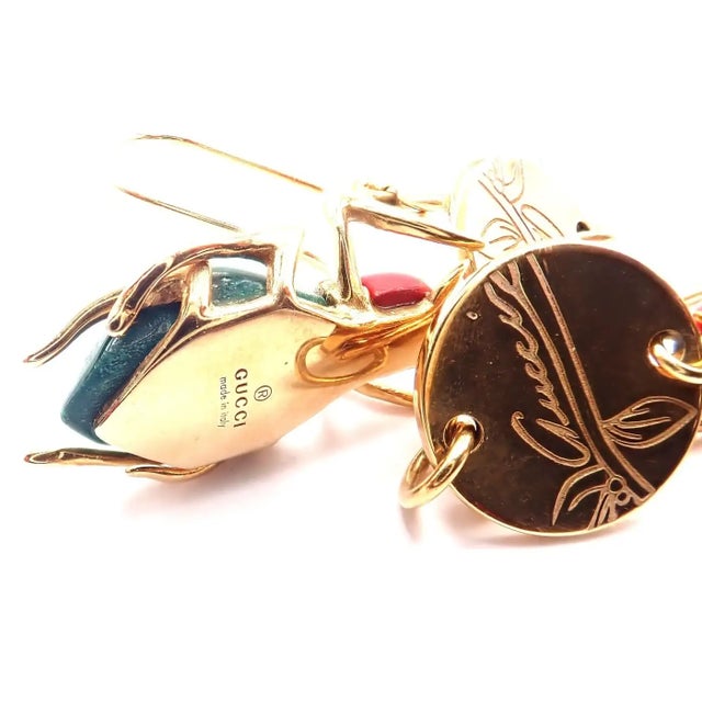 Gucci Gucci Diamond Malachite Carnelian Scarab Yellow Gold Drop Earrings, A Pair For Sale - Image 4 of 5