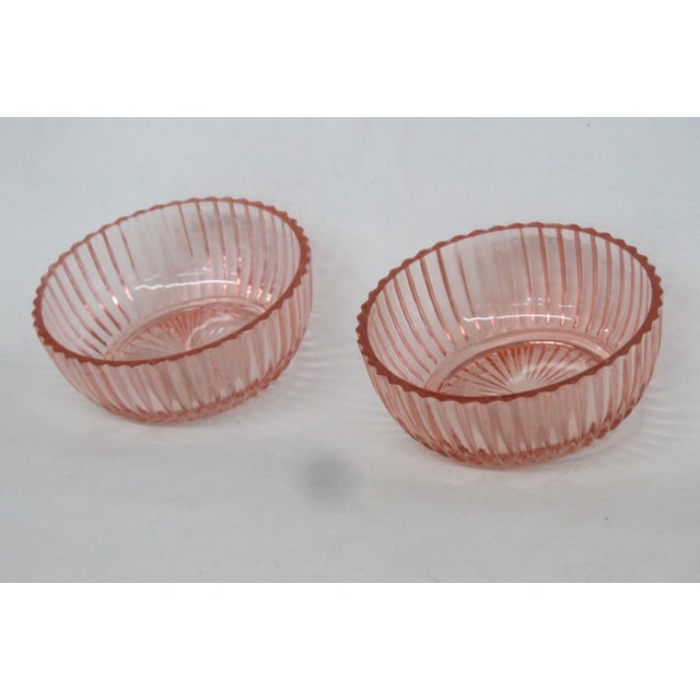 Art Deco 1930s Anchor Hocking Queen Mary Pair of 2 Berry Bowls Pink Depression Era Glass For Sale - Image 3 of 12
