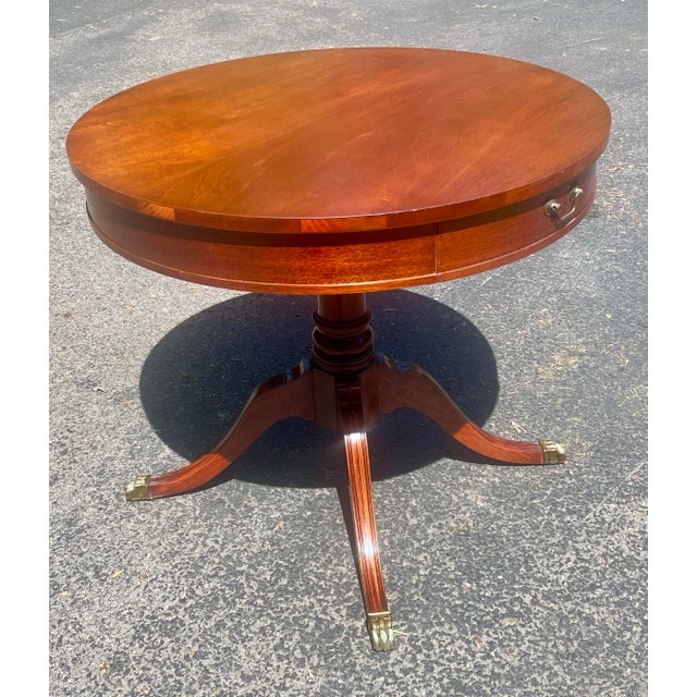 Traditional 1950s Mersman 7494 Vintage Drum Pedestal Table For Sale - Image 3 of 16