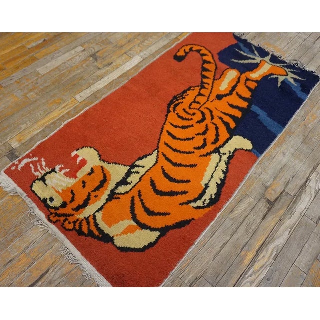 1960s Yellow Vintage Chinese Mid Century Modern Tibetan Tiger Design Area Rug For Sale - Image 15 of 15