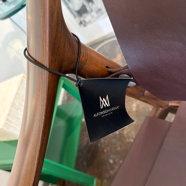 Alfonso Marina Montholier Leather Wood Chair For Sale - Image 10 of 12
