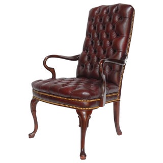 Schafer Brothers Cordovan Tufted Leather Library Chair For Sale