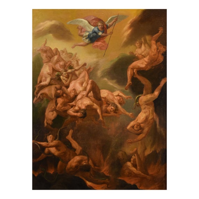 Roman School Artist, Saint Michael the Archangel Chasing Away Rebel Angels, 1600s-1700s, Oil on Canvas, Framed For Sale