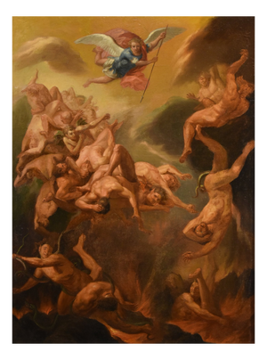 Roman School Artist, Saint Michael the Archangel Chasing Away Rebel Angels, 1600s-1700s, Oil on Canvas, Framed