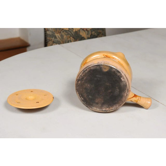 19th Century French Yellow Glazed Pottery Steamer with Lid and Rust Accents For Sale - Image 4 of 13