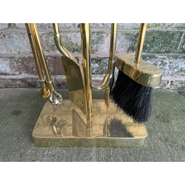 Metal Vintage Modernist Brass Fireplace Tools - 5 Pieces For Sale - Image 7 of 10
