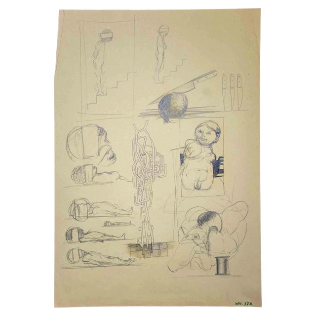Leo Guida, Surreal Scene, Drawings, 1970s For Sale