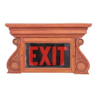 Vintage Exit Sign With Neoclassical Carved Wood Art For Sale