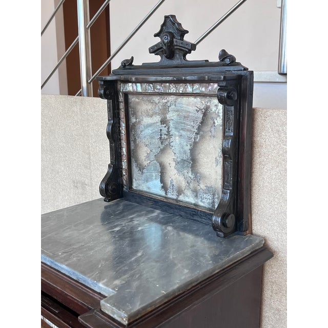 Early 19th Century 18th Pair of Spanish Walnut Nightstands With Marble Top and Inlays For Sale - Image 5 of 13