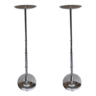 Pair of 1960s Tall Nickel Candle Holders For Sale