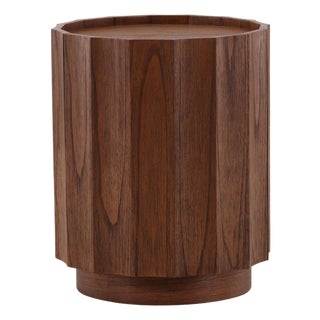 Round Scalloped Wood Storage Side Table For Sale