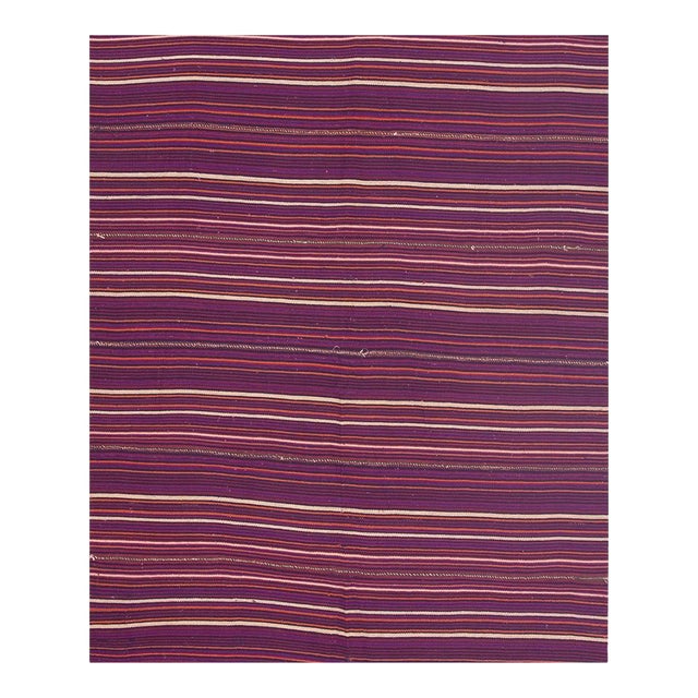 1950s Multicolor Stripe Decorative Modern Turkish Kilim Flat Weave Small Rug For Sale