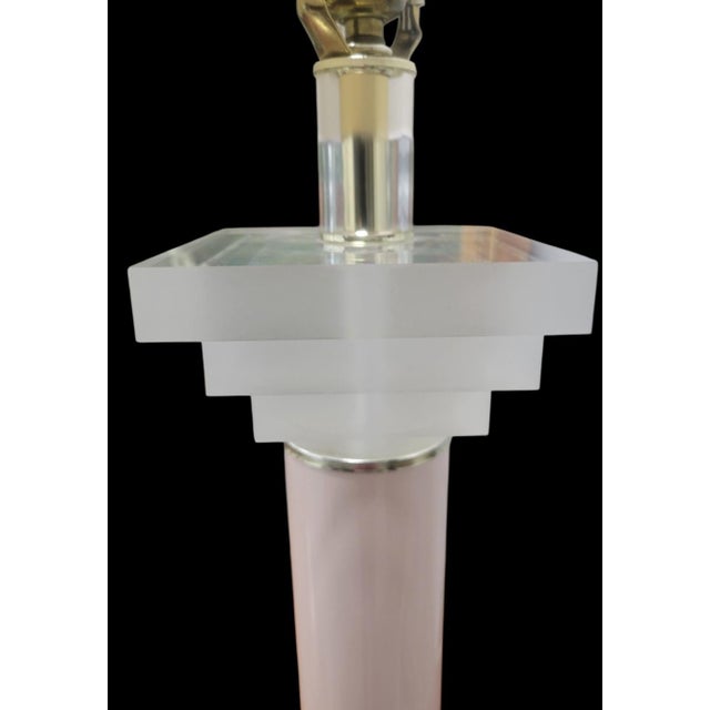 Plastic Vintage Bauer Pale Pink Lucite Stacked Mid Century Modern Table Lamp For Sale - Image 7 of 7