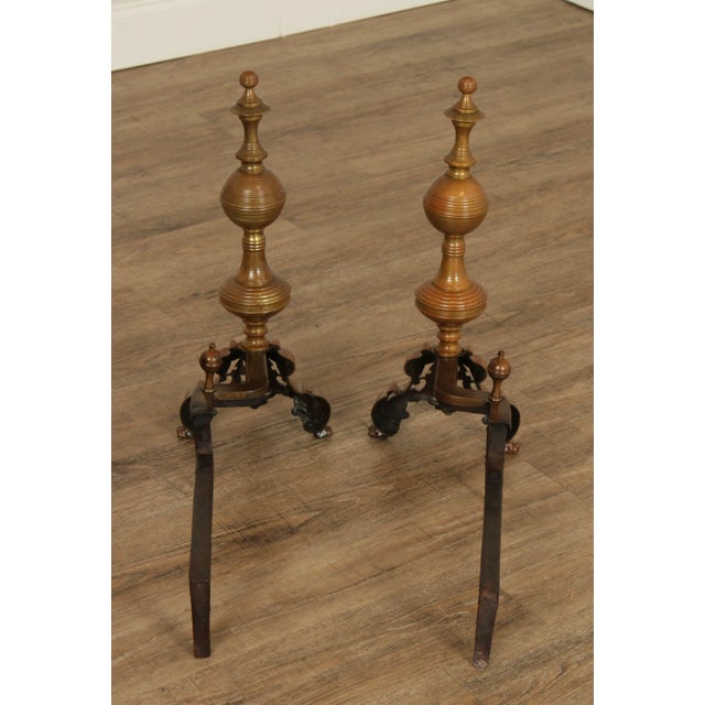 Antique Victorian Style Brass Andirons - A Pair For Sale - Image 4 of 13