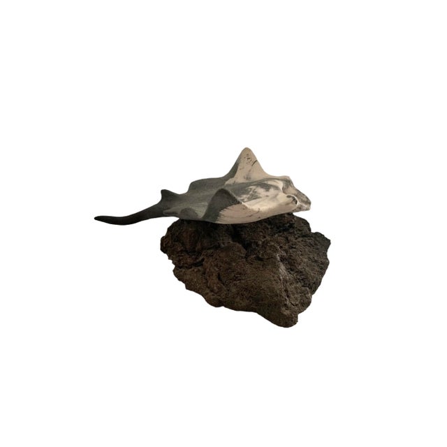 Gray Late 20th Century Nautical Stone Stingray Sculpture on Lava Rock, Signed & Numbered, 12.5"w For Sale - Image 8 of 11