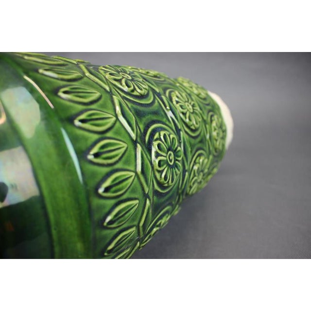 Cream Large Mid-Century Green Relief Vase from Bay Keramik, West Germany, 1970s For Sale - Image 8 of 10