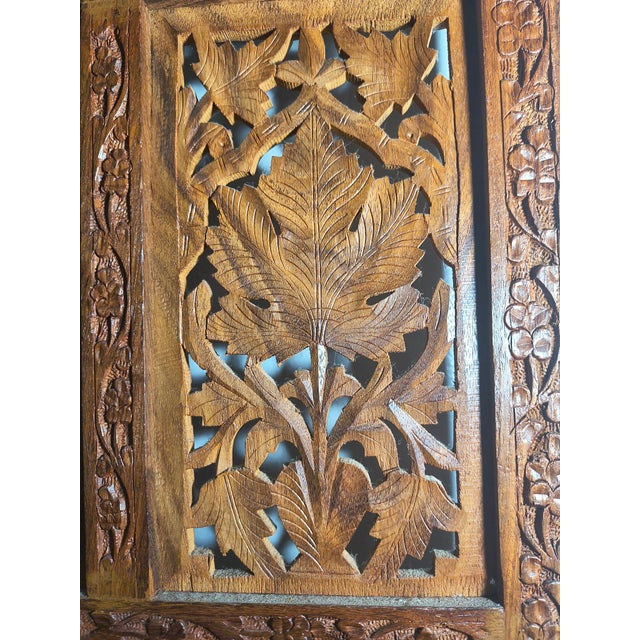 Baroque Vintage Carved Thai Four Panel Teak Room Divider For Sale - Image 3 of 4