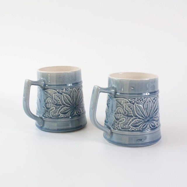 1970s Vintage Dry Botanical Blue Mugs, 1970s, Set of 2 For Sale - Image 5 of 16