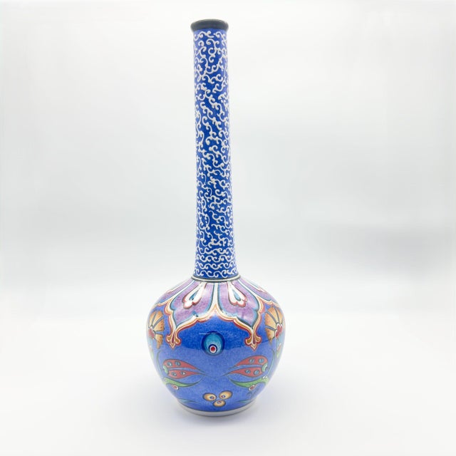 Handmade Ceramic “Topuz” Vase (35cm) Round Mace Body with Long Golden Horn Neck – Unique Mixed Pattern Decor For Sale - Image 4 of 6